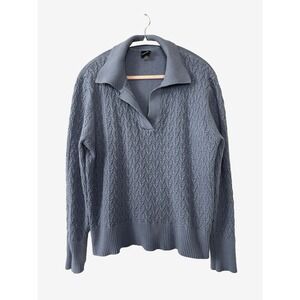 Women XL Cable Knit Sweater Collared Fisherman Knit Coastal Nautical Cottagecore